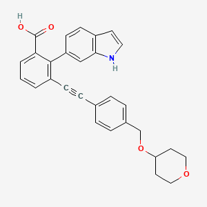 2-(1H-Indol-6-yl)-3-((4-(((tetrahydro-2H-pyran-4-yl)oxy)methyl)phenyl)ethynyl)benzoic acid chemical structure (CAS 2044520-06-9)