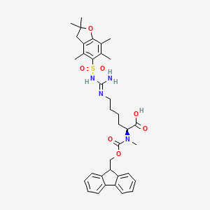 (S)-2-((((9H-Fluoren-9-yl)methoxy)carbonyl)(methyl)amino)-6-(3-((2,2,4,6,7-pentamethyl-2,3-dihydrobenzofuran-5-yl)sulfonyl)guanidino)hexanoic acid chemical structure (CAS 2044711-15-9)