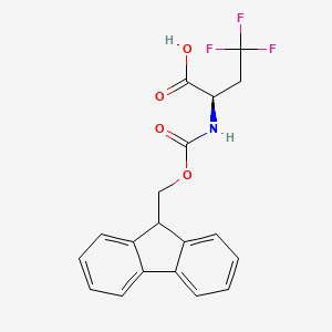 (R)-2-((((9H-Fluoren-9-yl)methoxy)carbonyl)amino)-4,4,4-trifluorobutanoic acid chemical structure (CAS 2044711-52-4)