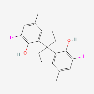 (S)-6,6'-Diiodo-4,4'-dimethyl-2,2',3,3'-tetrahydro-1,1'-spirobi[indene]-7,7'-diol chemical structure (CAS 2050190-03-7)