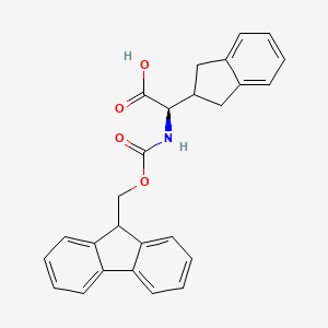 (R)-2-((((9H-Fluoren-9-yl)methoxy)carbonyl)amino)-2-(2,3-dihydro-1H-inden-2-yl)acetic acid chemical structure (CAS 205526-40-5)