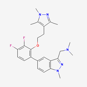 1-(5-(3,4-difluoro-2-(2-(1,3,5-Trimethyl-1H-pyrazol-4-yl)ethoxy)phenyl)-1-methyl-1H-indazol-3-yl)-N,N-dimethylmethanamine chemical structure (CAS 2059148-82-0)