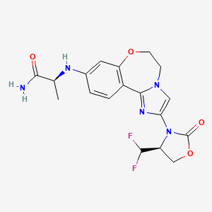 (S)-2-((2-((S)-4-(Difluoromethyl)-2-oxooxazolidin-3-yl)-5,6-dihydrobenzo[f]imidazo[1,2-d][1,4]oxazepin-9-yl)amino)propanamide chemical structure (CAS 2060571-02-8)