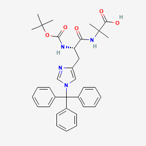 (S)-2-(2-((tert-Butoxycarbonyl)amino)-3-(1-trityl-1H-imidazol-4-yl)propanamido)-2-methylpropanoic acid chemical structure (CAS 2061897-68-3)