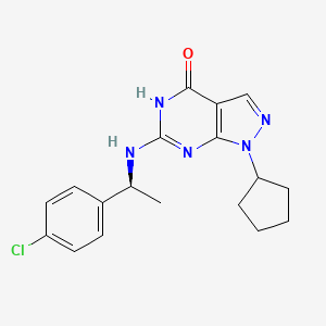 (S)-6-((1-(4-Chlorophenyl)ethyl)amino)-1-cyclopentyl-1,7-dihydro-4H-pyrazolo[3,4-d]pyrimidin-4-one chemical structure (CAS 2066488-39-7)