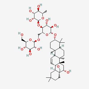 (2S,3R,4R,5R,6S)-2-(((2R,3S,4R,5R,6R)-4,5-Dihydroxy-6-(((3S,4aR,6aR,6bS,8S,8aS,12aR,12bS,14aR,14bS)-8-hydroxy-4,4,6a,6b,11,11,14b-heptamethyl-2,3,4,4a,5,6,6a,6b,7,8,10,11,12,12a,14a,14b-hexadecahydro-1H,9H-12b,8a-(epoxymethano)picen-3-yl)oxy)-2-((((2R,3R,4S,5S,6R)-3,4,5-trihydroxy-6-(hydroxymethyl)tetrahydro-2H-pyran-2-yl)oxy)methyl)tetrahydro-2H-pyran-3-yl)oxy)-6-methyltetrahydro-2H-pyran-3,4,5-triol chemical structure (CAS 20736-08-7)