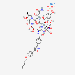 Sodium 5-((1S,2S)-2-((2R,6S,9S,11R,12R,14aS,15S,16S,20S,23S,25aS)-20-((R)-3-amino-1-hydroxy-3-oxopropyl)-2,8,11,12,14,15,22,25-octahydroxy-6-((R)-1-hydroxyethyl)-16-methyl-5,19-dioxo-9-(4-(5-(4-(pentyloxy)phenyl)isoxazol-3-yl)benzamido)-2,3,5,6,9,10,11,12,14a,15,16,17,19,20,23,25a-hexadecahydro-1H-dipyrrolo[2,1-c:2',1'-l][1,4,7,10,13,16]hexaazacyclohenicosin-23-yl)-1,2-dihydroxyethyl)-2-hydroxyphenyl sulfate chemical structure (CAS 208538-73-2)
