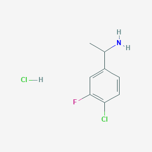 1-(4-Chloro-3-fluorophenyl)ethan-1-amine hydrochloride chemical structure (CAS 2089377-68-2)