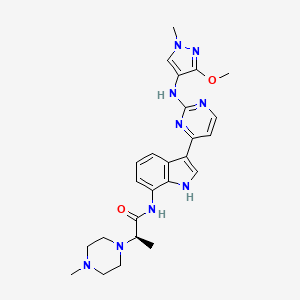 (R)-N-(3-(2-((3-Methoxy-1-methyl-1H-pyrazol-4-yl)amino)pyrimidin-4-yl)-1H-indol-7-yl)-2-(4-methylpiperazin-1-yl)propanamide chemical structure (CAS 2091134-68-6)