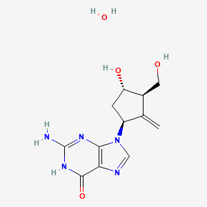 2-Amino-9-((1S,3R,4S)-4-hydroxy-3-(hydroxymethyl)-2-methylenecyclopentyl)-1,9-dihydro-6H-purin-6-one hydrate chemical structure (CAS 209216-23-9)