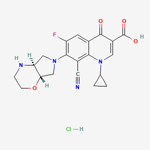 8-Cyano-1-cyclopropyl-6-fluoro-7-((4aS,7aS)-hexahydropyrrolo[3,4-b][1,4]oxazin-6(2H)-yl)-4-oxo-1,4-dihydroquinoline-3-carboxylic acid hydrochloride chemical structure (CAS 209342-41-6)