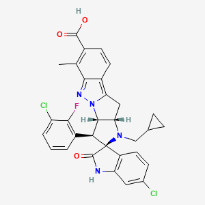 (3S,3'S,3a'S,10a'S)-6-Chloro-3'-(3-chloro-2-fluorophenyl)-1'-(cyclopropylmethyl)-6'-methyl-2-oxo-3',3a',10',10a'-tetrahydro-1'H-spiro[indoline-3,2'-pyrrolo[2',3':4,5]pyrrolo[1,2-b]indazole]-7'-carboxylic acid chemical structure (CAS 2095116-40-6)