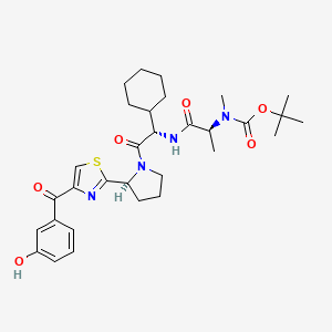 tert-Butyl ((S)-1-(((S)-1-cyclohexyl-2-((S)-2-(4-(3-hydroxybenzoyl)thiazol-2-yl)pyrrolidin-1-yl)-2-oxoethyl)amino)-1-oxopropan-2-yl)(methyl)carbamate chemical structure (CAS 2095244-42-9)