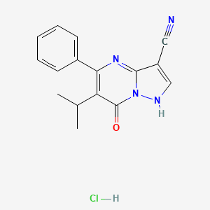 6-Isopropyl-7-oxo-5-phenyl-4,7-dihydropyrazolo[1,5-a]pyrimidine-3-carbonitrile hydrochloride chemical structure (CAS 2095432-28-1)