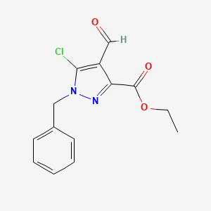 Ethyl 1-benzyl-5-chloro-4-formyl-1H-pyrazole-3-carboxylate chemical structure (CAS 2095516-87-1)