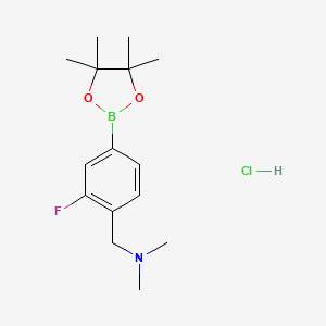 1-(2-Fluoro-4-(4,4,5,5-tetramethyl-1,3,2-dioxaborolan-2-yl)phenyl)-N,N-dimethylmethanamine hydrochloride chemical structure (CAS 2096332-16-8)