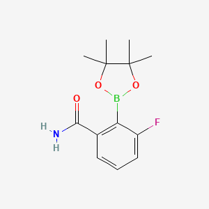 2-Carbamoyl-6-fluorophenylboronic acid pinacol ester chemical structure (CAS 2096333-57-0)