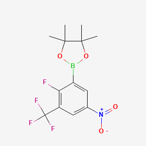 2-(2-Fluoro-5-nitro-3-(trifluoromethyl)phenyl)-4,4,5,5-tetramethyl-1,3,2-dioxaborolane chemical structure (CAS 2096336-43-3)