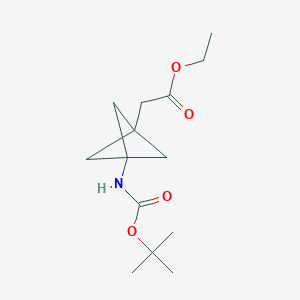Ethyl 2-(3-((tert-butoxycarbonyl)amino)bicyclo[1.1.1]pentan-1-yl)acetate chemical structure (CAS 2096992-05-9)