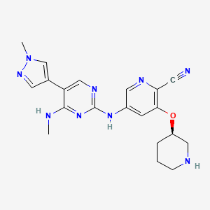 (R)-5-((5-(1-Methyl-1H-pyrazol-4-yl)-4-(methylamino)pyrimidin-2-yl)amino)-3-(piperidin-3-yloxy)picolinonitrile chemical structure (CAS 2097252-39-4)