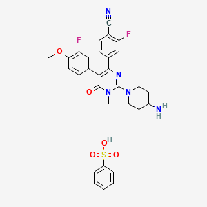 4-(2-(4-Aminopiperidin-1-yl)-5-(3-fluoro-4-methoxyphenyl)-1-methyl-6-oxo-1,6-dihydropyrimidin-4-yl)-2-fluorobenzonitrile benzenesulfonate chemical structure (CAS 2097523-60-7)