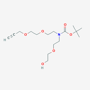 tert-Butyl (2-(2-hydroxyethoxy)ethyl)(2-(2-(prop-2-yn-1-yloxy)ethoxy)ethyl)carbamate chemical structure (CAS 2100306-85-0)