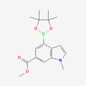 Methyl 1-methyl-4-(4,4,5,5-tetramethyl-1,3,2-dioxaborolan-2-yl)-1H-indole-6-carboxylate chemical structure (CAS 2103352-55-0)