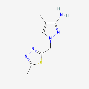4-Methyl-1-((5-methyl-1,3,4-thiadiazol-2-yl)methyl)-1H-pyrazol-3-amine chemical structure (CAS 2104197-68-2)