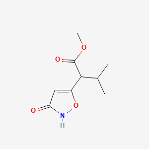 Methyl 2-(3-hydroxyisoxazol-5-yl)-3-methylbutanoate chemical structure (CAS 2104986-10-7)
