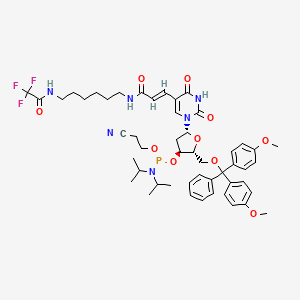 (2R,3S,5R)-2-((Bis(4-methoxyphenyl)(phenyl)methoxy)methyl)-5-(2,4-dioxo-5-((E)-3-oxo-3-((6-(2,2,2-trifluoroacetamido)hexyl)amino)prop-1-en-1-yl)-3,4-dihydropyrimidin-1(2H)-yl)tetrahydrofuran-3-yl (2-cyanoethyl) diisopropylphosphoramidite chemical structure (CAS 210534-16-0)