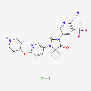 5-(8-Oxo-5-(6-(piperidin-4-yloxy)pyridin-3-yl)-6-thioxo-5,7-diazaspiro[3.4]octan-7-yl)-3-(trifluoromethyl)picolinonitrile hydrochloride chemical structure (CAS 2110428-64-1)
