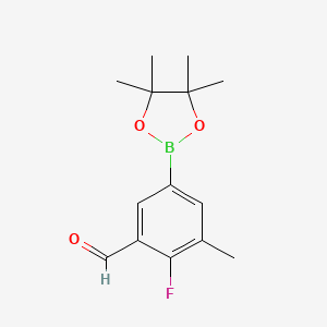 2-Fluoro-3-methyl-5-(4,4,5,5-tetramethyl-1,3,2-dioxaborolan-2-yl)benzaldehyde chemical structure (CAS 2121513-83-3)