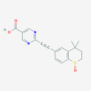 2-((4,4-Dimethyl-1-oxidothiochroman-6-yl)ethynyl)pyrimidine-5-carboxylic acid chemical structure (CAS 2131803-93-3)