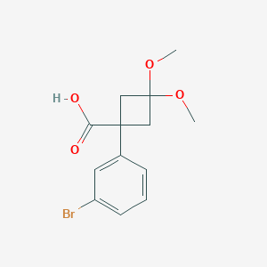 1-(3-Bromophenyl)-3,3-dimethoxycyclobutane-1-carboxylic acid chemical structure (CAS 2135331-42-7)