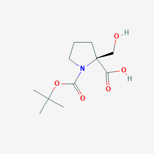 (S)-1-(tert-Butoxycarbonyl)-2-(hydroxymethyl)pyrrolidine-2-carboxylic acid chemical structure (CAS 2136895-52-6)