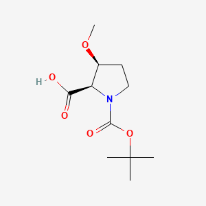 (2R,3S)-1-[(tert-Butoxy)carbonyl]-3-methoxypyrrolidine-2-carboxylic acid chemical structure (CAS 2165699-77-2)