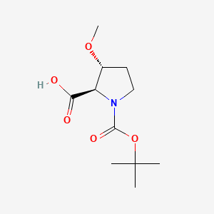 (2R,3R)-1-(tert-Butoxycarbonyl)-3-methoxypyrrolidine-2-carboxylic acid chemical structure (CAS 2165837-51-2)