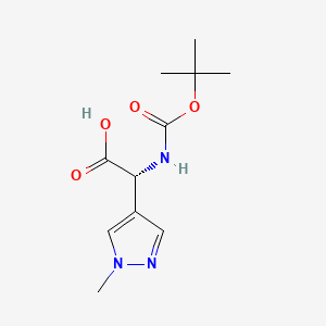 (R)-2-((tert-Butoxycarbonyl)amino)-2-(1-methyl-1H-pyrazol-4-yl)acetic acid chemical structure (CAS 2165947-34-0)