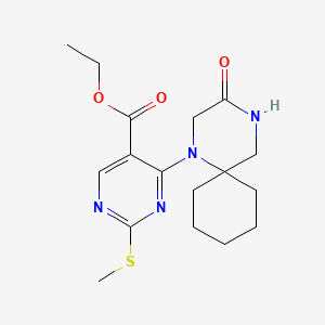 Ethyl 2-(methylthio)-4-(3-oxo-1,4-diazaspiro[5.5]undecan-1-yl)pyrimidine-5-carboxylate chemical structure (CAS 2170746-95-7)