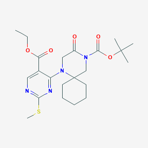 tert-Butyl 1-(5-(ethoxycarbonyl)-2-(methylthio)pyrimidin-4-yl)-3-oxo-1,4-diazaspiro[5.5]undecane-4-carboxylate chemical structure (CAS 2170746-96-8)