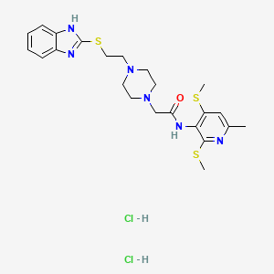2-(4-(2-((1H-Benzo[d]imidazol-2-yl)thio)ethyl)piperazin-1-yl)-N-(6-methyl-2,4-bis(methylthio)pyridin-3-yl)acetamide dihydrochloride chemical structure (CAS 217094-32-1)
