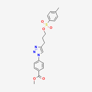 Methyl 4-(4-(3-(tosyloxy)propyl)-1H-1,2,3-triazol-1-yl)benzoate chemical structure (CAS 2171519-89-2)
