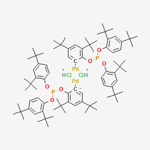 2-[Bis(2,4-di-tert-butyl-phenoxy)phosphinooxy]-3,5-di(tert-butyl)phenyl-palladium(II) chloride dimer chemical structure (CAS 217189-40-7)