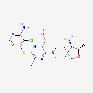 (6-((2-Amino-3-chloropyridin-4-yl)thio)-3-((3S,4S)-4-amino-3-methyl-2-oxa-8-azaspiro[4.5]decan-8-yl)-5-methylpyrazin-2-yl)methanol chemical structure (CAS 2172652-48-9)