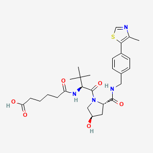 6-(((S)-1-((2S,4R)-4-Hydroxy-2-((4-(4-methylthiazol-5-yl)benzyl)carbamoyl)pyrrolidin-1-yl)-3,3-dimethyl-1-oxobutan-2-yl)amino)-6-oxohexanoic acid chemical structure (CAS 2172819-74-6)