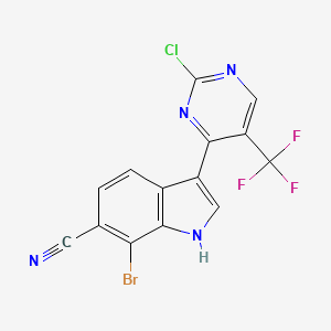 7-Bromo-3-(2-chloro-5-(trifluoromethyl)pyrimidin-4-yl)-1H-indole-6-carbonitrile chemical structure (CAS 2173193-93-4)