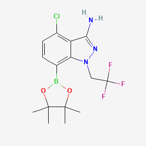 4-Chloro-7-(4,4,5,5-tetramethyl-1,3,2-dioxaborolan-2-yl)-1-(2,2,2-trifluoroethyl)-1H-indazol-3-amine chemical structure (CAS 2189684-53-3)