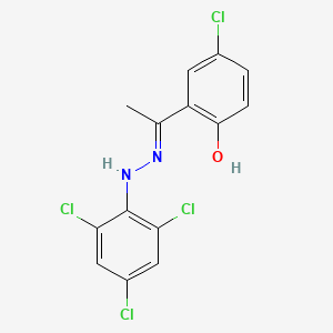 (E)-4-Chloro-2-(1-(2-(2,4,6-trichlorophenyl)hydrazono)ethyl)phenol chemical structure (CAS 219315-22-7)