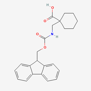1-(((((9H-Fluoren-9-yl)methoxy)carbonyl)amino)methyl)cyclohexane-1-carboxylic acid chemical structure (CAS 220145-22-2)
