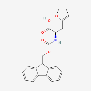 (R)-2-((((9H-Fluoren-9-yl)methoxy)carbonyl)amino)-3-(furan-2-yl)propanoic acid chemical structure (CAS 220497-85-8)